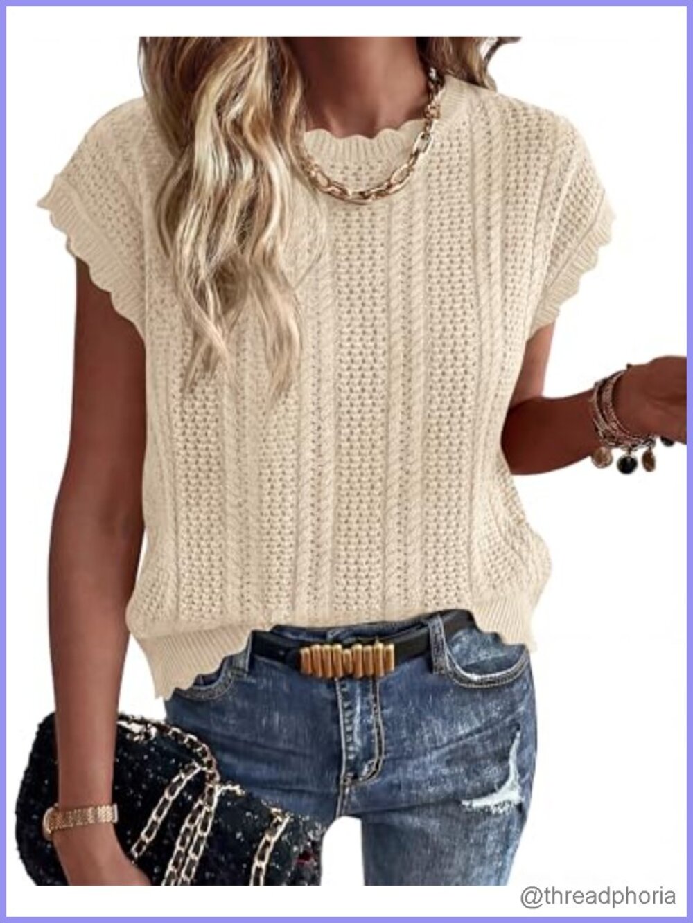 Crochet Sweater Vest Women Short Sleeve Cotton Blend Boho